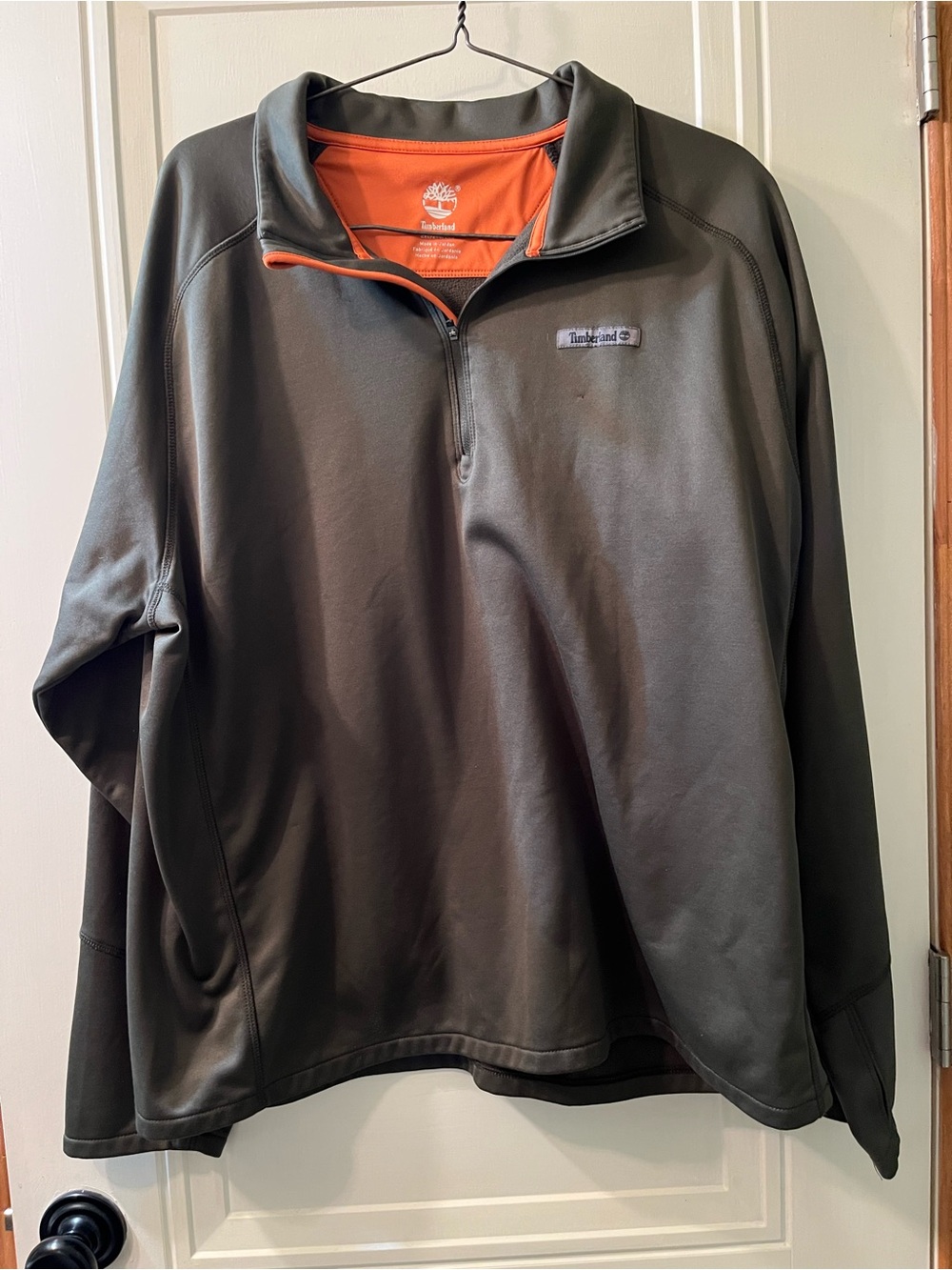 Timberland Olive Green Quarter-Zip Pullover with Orange Trim